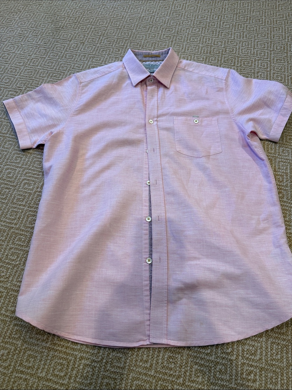 Ted Baker Men's Short Sleeve Button-Down Shirt in Light Pink